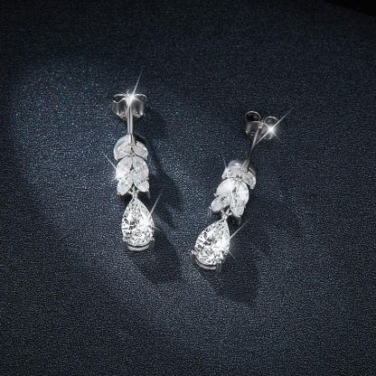 Sotiya Leaf Design Pear Cut Moissanite Drop Earrings Sterling Silver-Sotiya