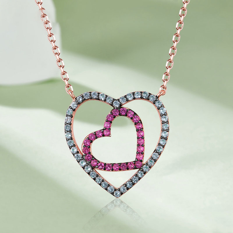 Sotiya Two Hearts Hot Pink Necklace Sterling Silver-Sotiya