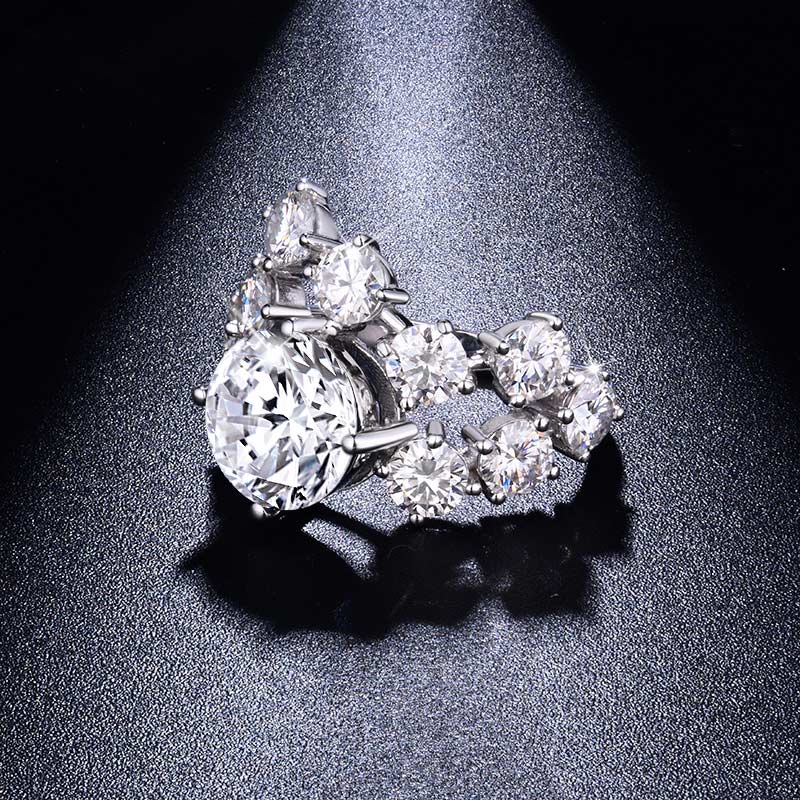 Sotiya Round Cut Moissanite Cluster Ring Sterling Silver-Sotiya