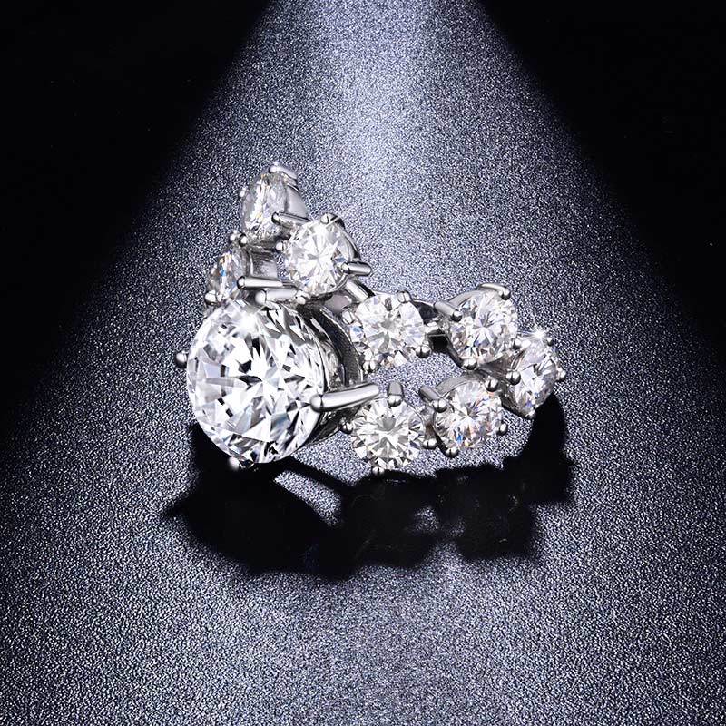 Sotiya Round Cut Moissanite Cluster Ring Sterling Silver-Sotiya