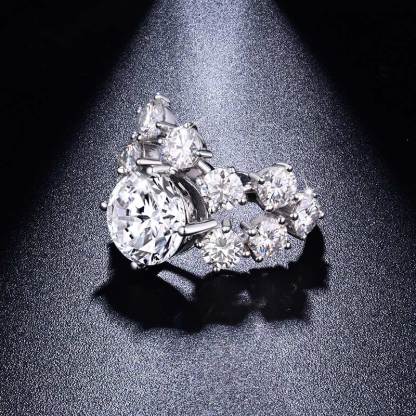 Sotiya Round Cut Moissanite Cluster Ring Sterling Silver-Sotiya