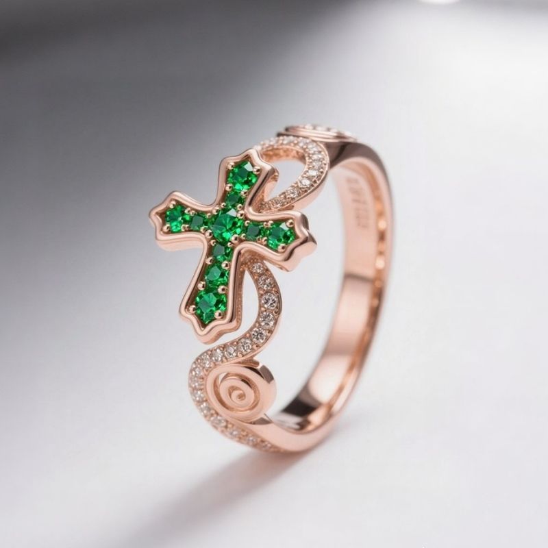 Sotiya Cross Design Faith Round Cut Coffee Cocktail Ring Sterling Silver-Sotiya