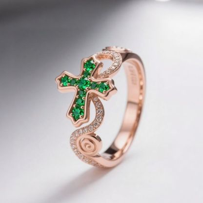 Sotiya Cross Design Faith Round Cut Coffee Cocktail Ring Sterling Silver-Sotiya