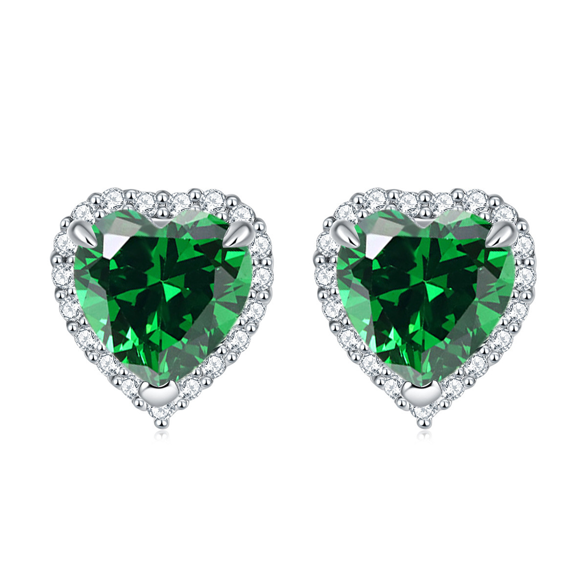 Sotiya Birthstone Heart Cut Halo Stud Earrings Sterling Silver-Sotiya