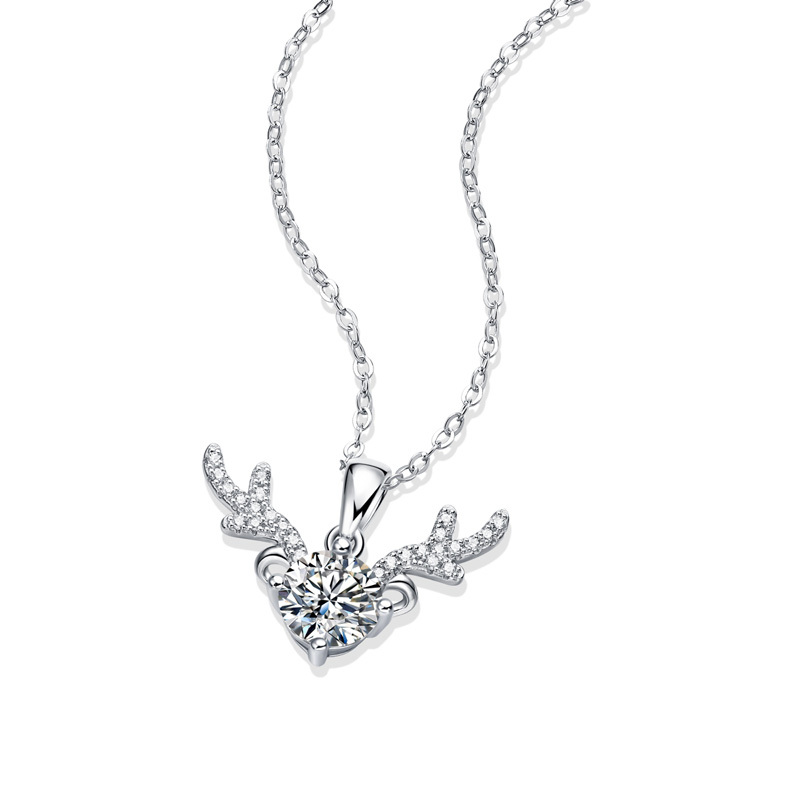 Sotiya Antlers Round Cut Moissanite Necklace Sterling Silver-Sotiya