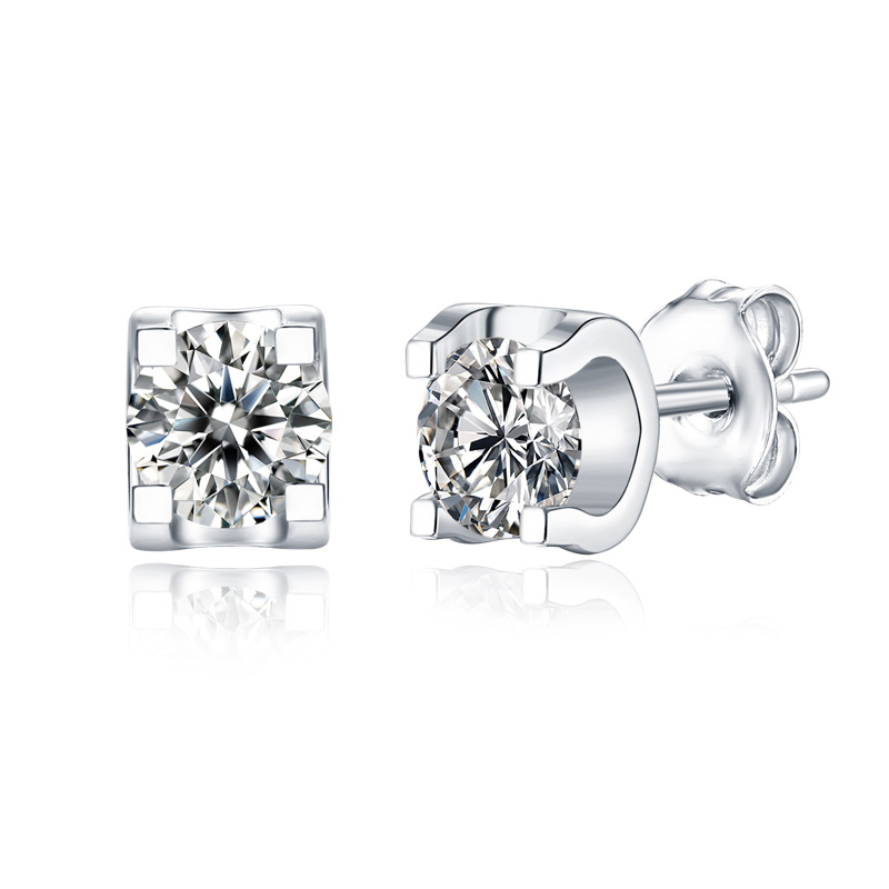 Sotiya Solitaire Round Cut Moissanite Stud Earrings Sterling Silver-Sotiya