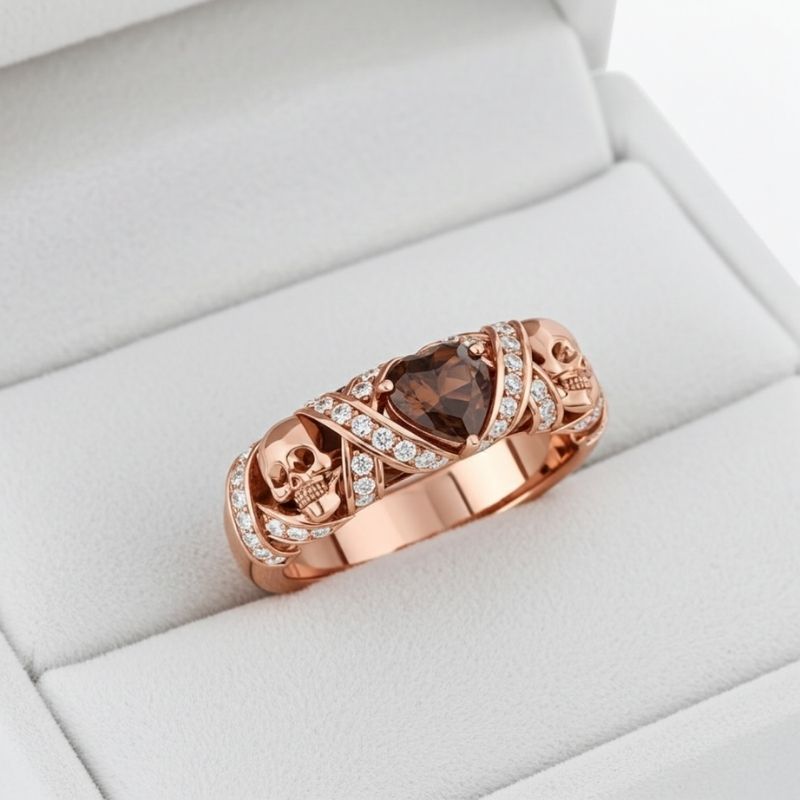 Sotiya Gothic Skull Heart Cut Coffee Women's Wedding Ring Sterling Silver-Sotiya