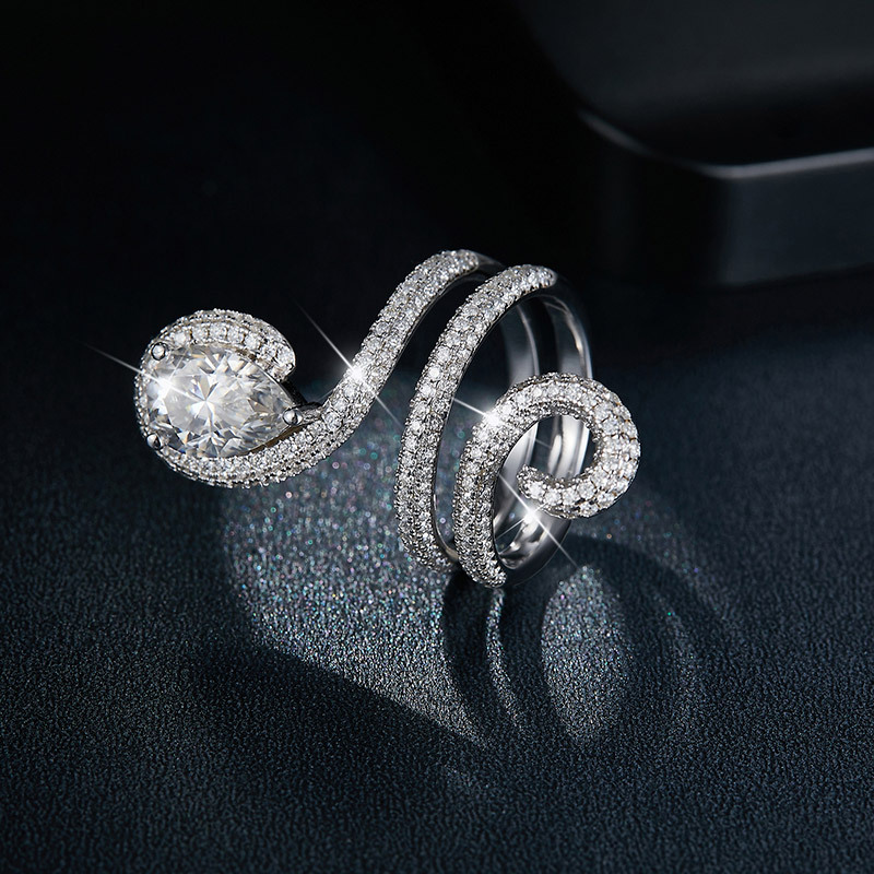 Sotiya Pear Cut Moissanite Surround Cocktail Ring Sterling Silver-Sotiya