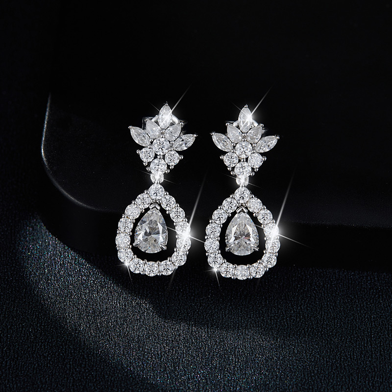 Sotiya Pineapple Design Pear Cut Moissanite Drop Earrings Sterling Silver-Sotiya