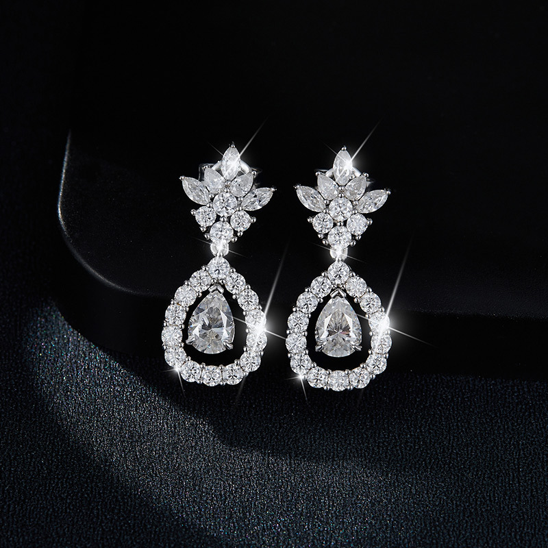 Sotiya Pineapple Design Pear Cut Moissanite Drop Earrings Sterling Silver-Sotiya