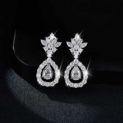 Sotiya Pineapple Design Pear Cut Moissanite Drop Earrings Sterling Silver-Sotiya