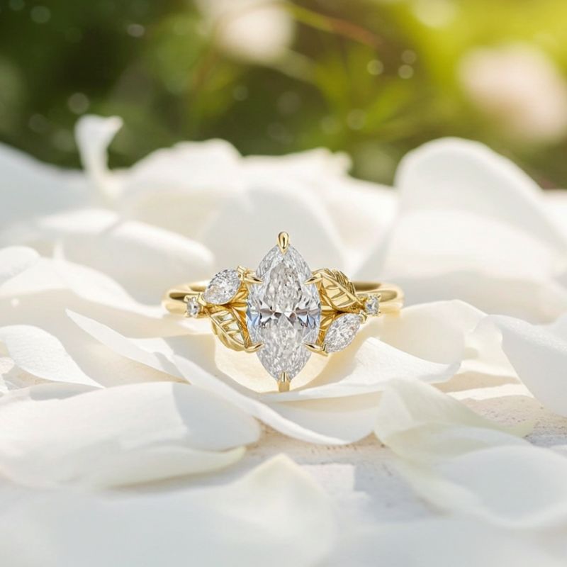 Sotiya Marquise Cut Leaves Nature Inspired Engagement Ring Sterling Silver