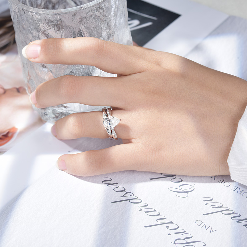 Sotiya Hidden Halo Twist Pear Cut Moissanite Engagement Ring Sterling Silver-Sotiya