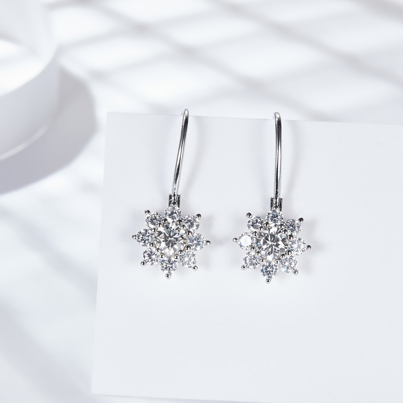Sotiya Sunflower Round Cut Moissanite Drop Earrings Sterling Silver-Sotiya