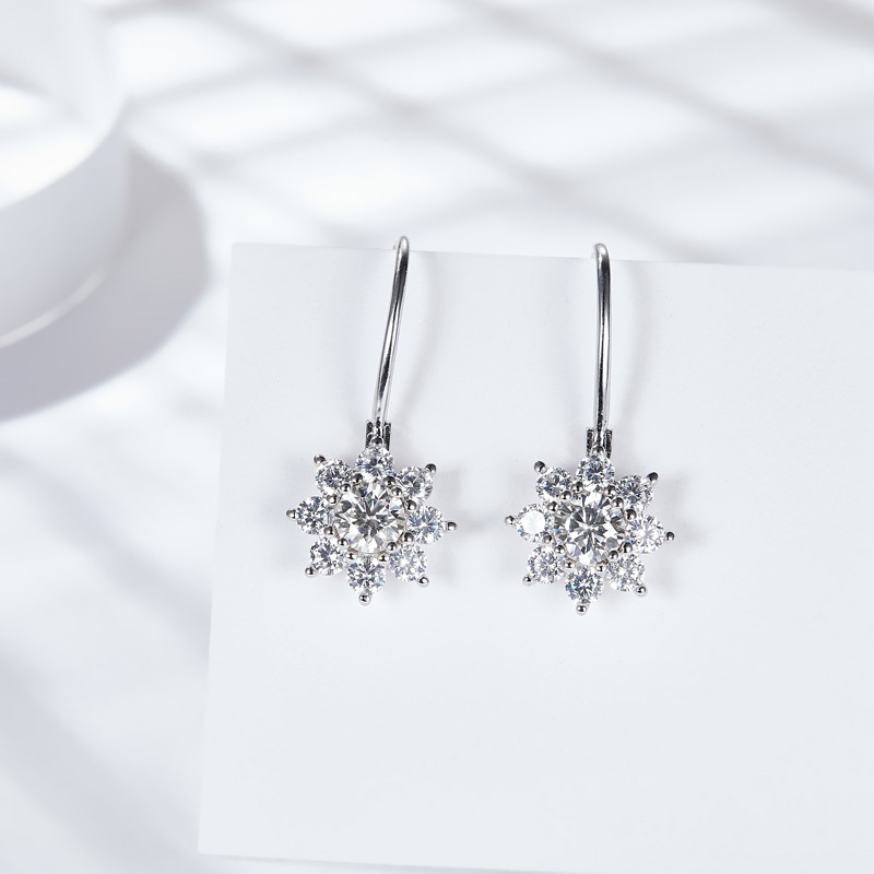 Sotiya Sunflower Round Cut Moissanite Drop Earrings Sterling Silver-Sotiya