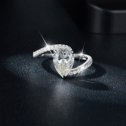 Sotiya Bypass Pear Cut Moissanite Engagement Ring Sterling Silver-Sotiya