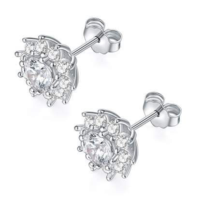 Sotiya Sunflower Round Cut Moissanite Stud Earrings Sterling Silver-Sotiya