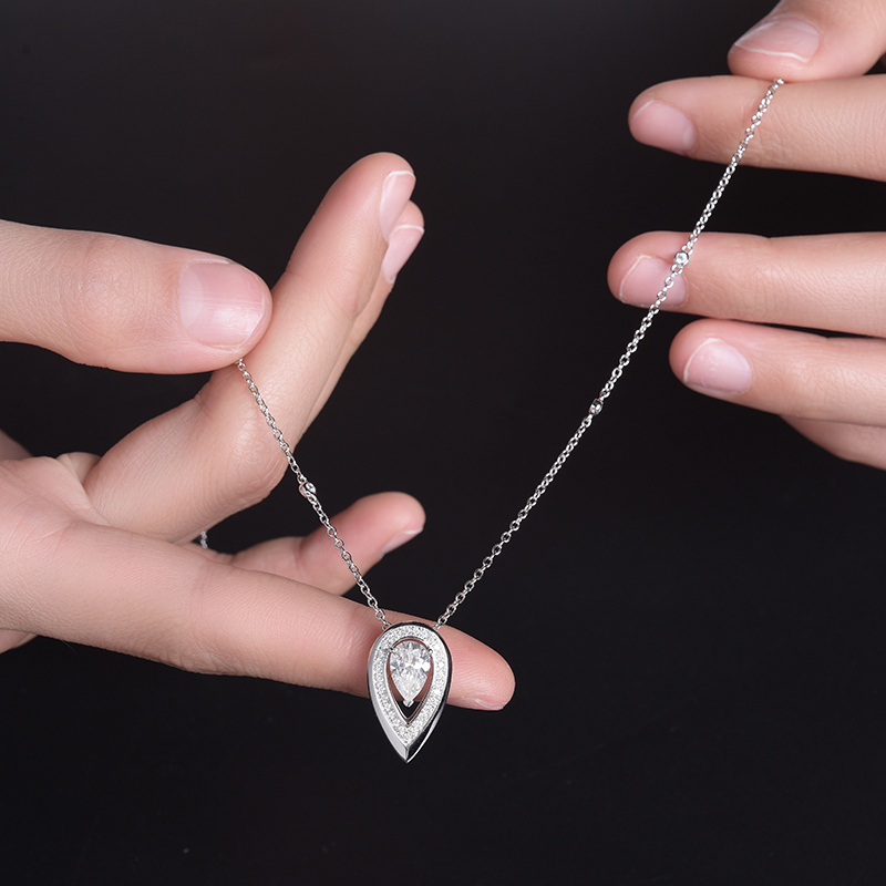 Sotiya Halo Pear Cut Moissanite Necklace Sterling Silver-Sotiya