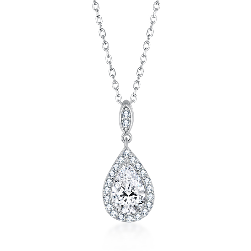 Sotiya Halo Pear Cut Moissanite Necklace Sterling Silver-Sotiya
