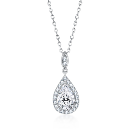 Sotiya Halo Pear Cut Moissanite Necklace Sterling Silver-Sotiya