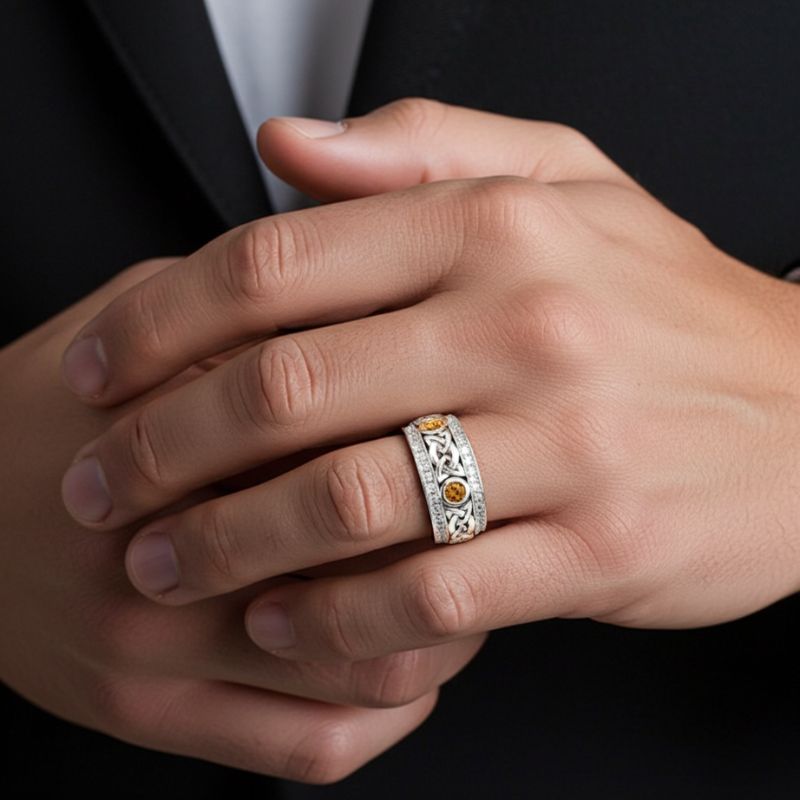 Sotiya Vintage Celtic Knot Round Cut Coffee Unisex Eternity Ring Sterling Silver