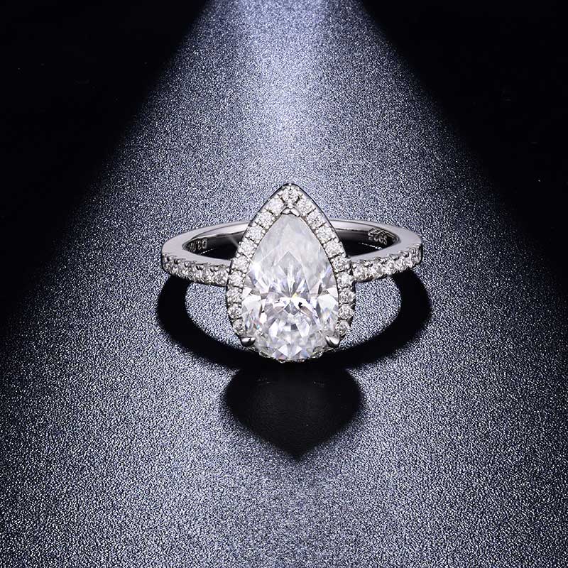 Sotiya Halo Pear Cut Moissanite Engagement Ring Sterling Silver-Sotiya