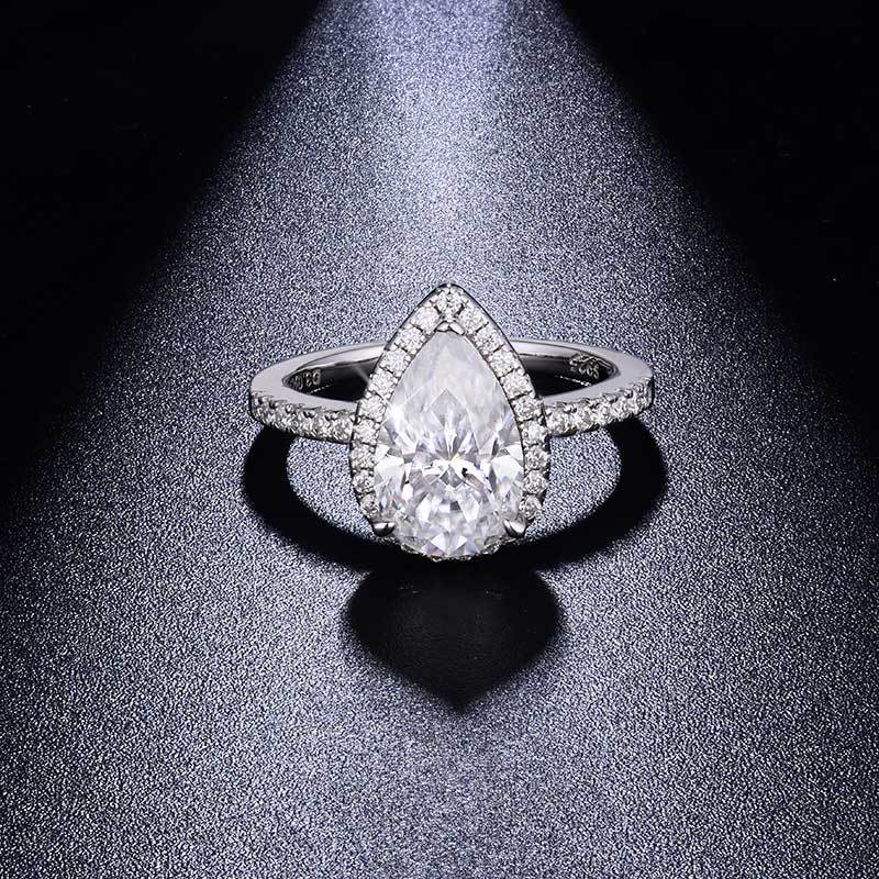 Sotiya Halo Pear Cut Moissanite Engagement Ring Sterling Silver-Sotiya