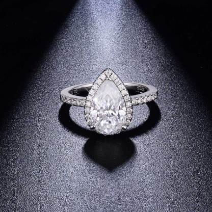 Sotiya Halo Pear Cut Moissanite Engagement Ring Sterling Silver-Sotiya