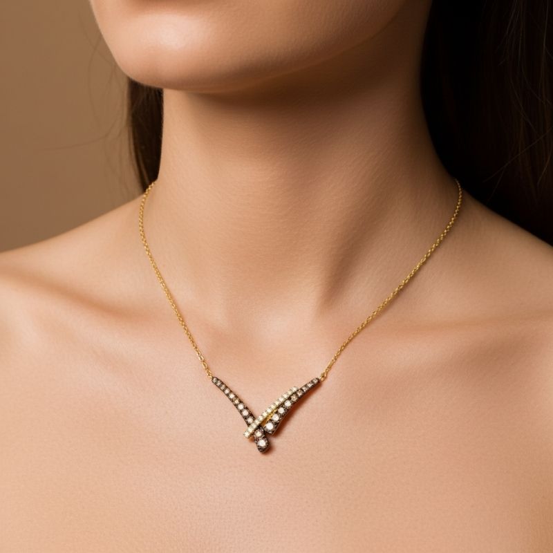 Sotiya Two Tone Round Cut Coffee Necklace Sterling Silver