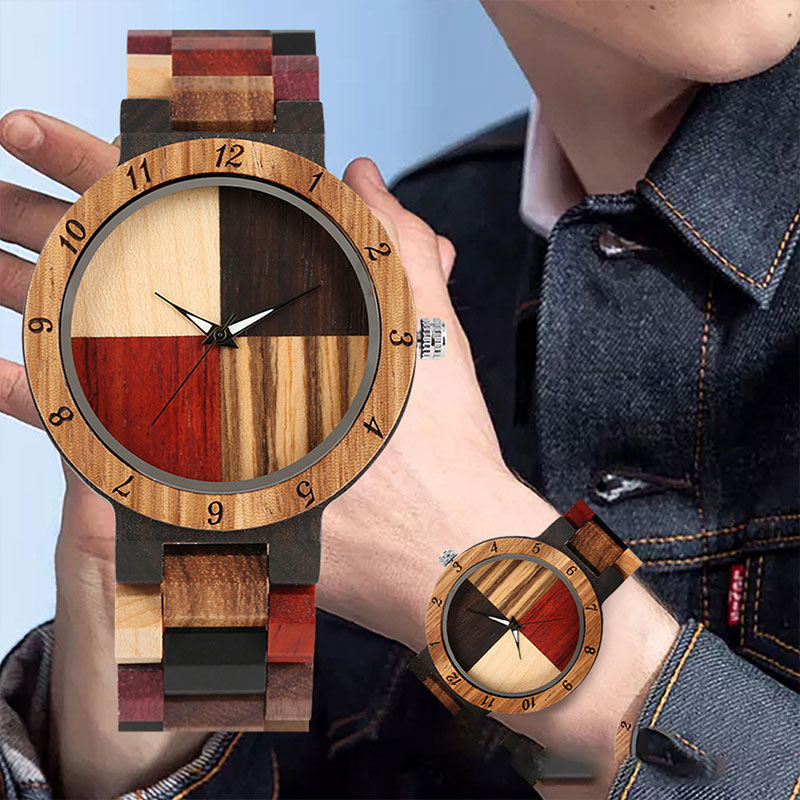 Sotiya Colorful Four-color Splicing Dial Couple's Wooden Watch-Sotiya