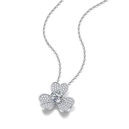 Sotiya Shamrock Round Cut Moissanite Necklace Sterling Silver-Sotiya