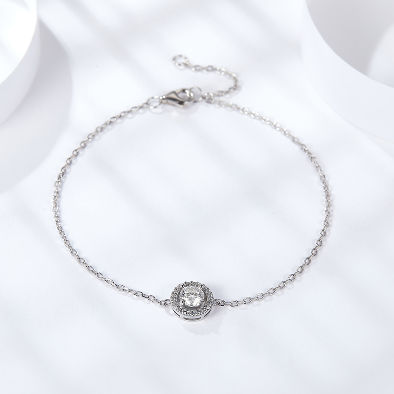 Sotiya Halo Round Cut Moissanite Bracelet Sterling Silver-Sotiya