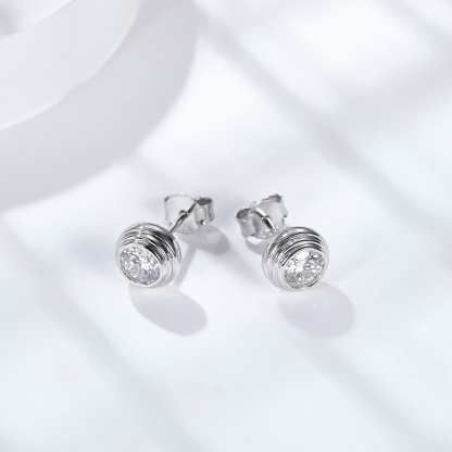 Sotiya Bezel Set Solitaire Round Cut Stud Earrings Sterling Silver-Sotiya