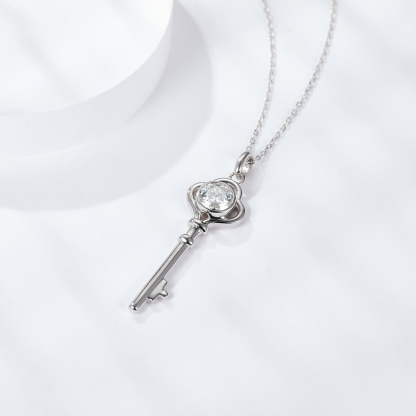 Sotiya Key Design Bezel Set Round Cut Moissanite Necklace Sterling Silver-Sotiya
