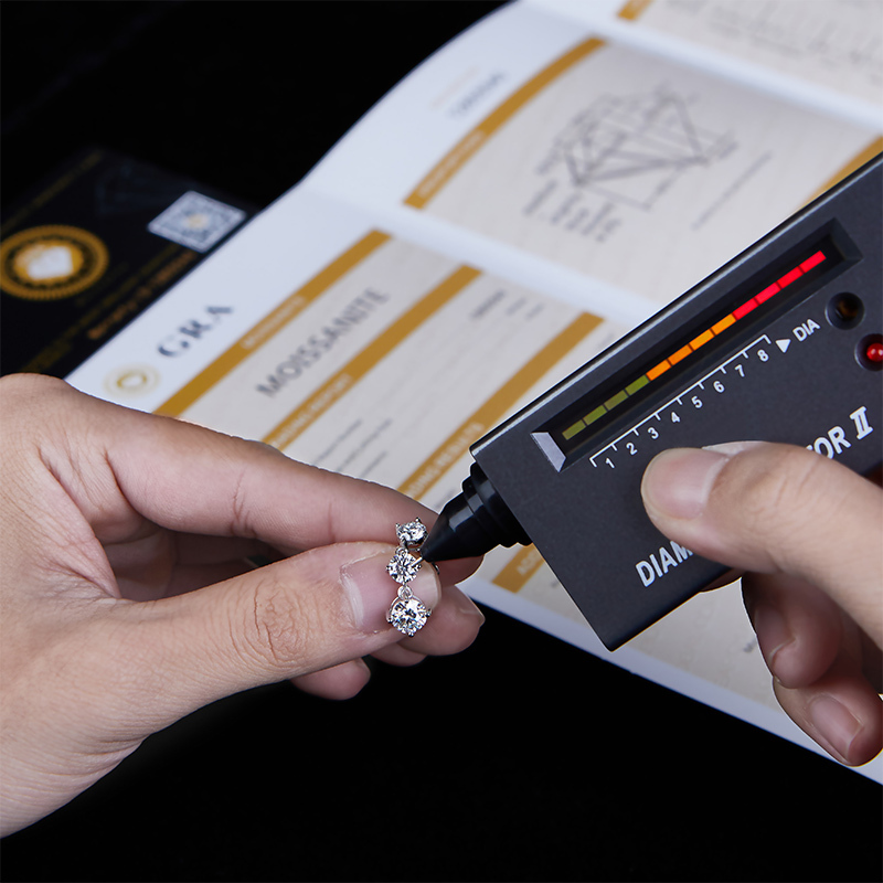 Sotiya Three Stone Round Cut Moissanite Drop Earrings Sterling Silver-Sotiya