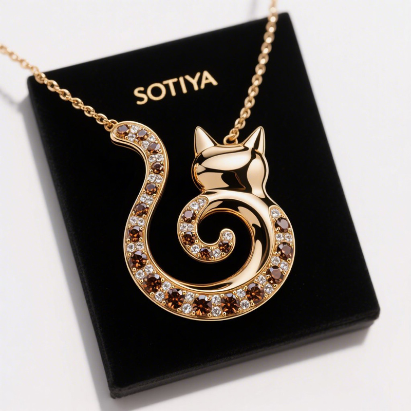 Sotiya Best Buds Kitten Inspired Coffee Cat Necklace Sterling Silver-Sotiya