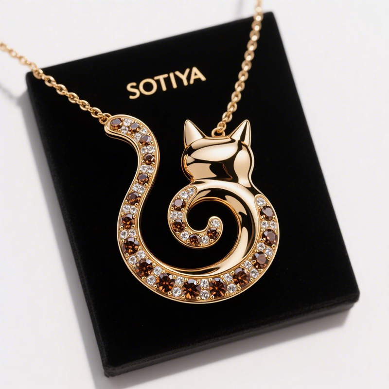 Sotiya Best Buds Kitten Inspired Coffee Cat Necklace Sterling Silver-Sotiya