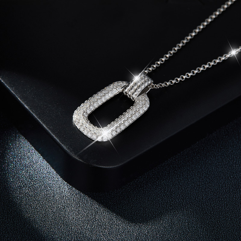 Sotiya Rectangle Round Cut Moissanite Doorknocker Necklace Sterling Silver-Sotiya