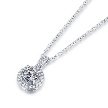 Sotiya Halo Round Cut Moissanite Necklace Sterling Silver-Sotiya