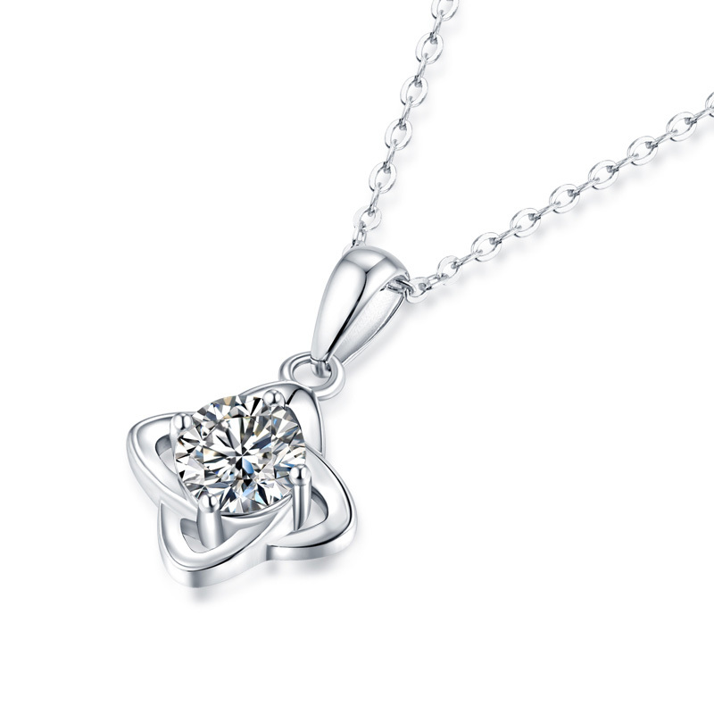 Sotiya Four Leaf Clover Solitaire Round Cut Moissanite Necklace Sterling Silver-Sotiya