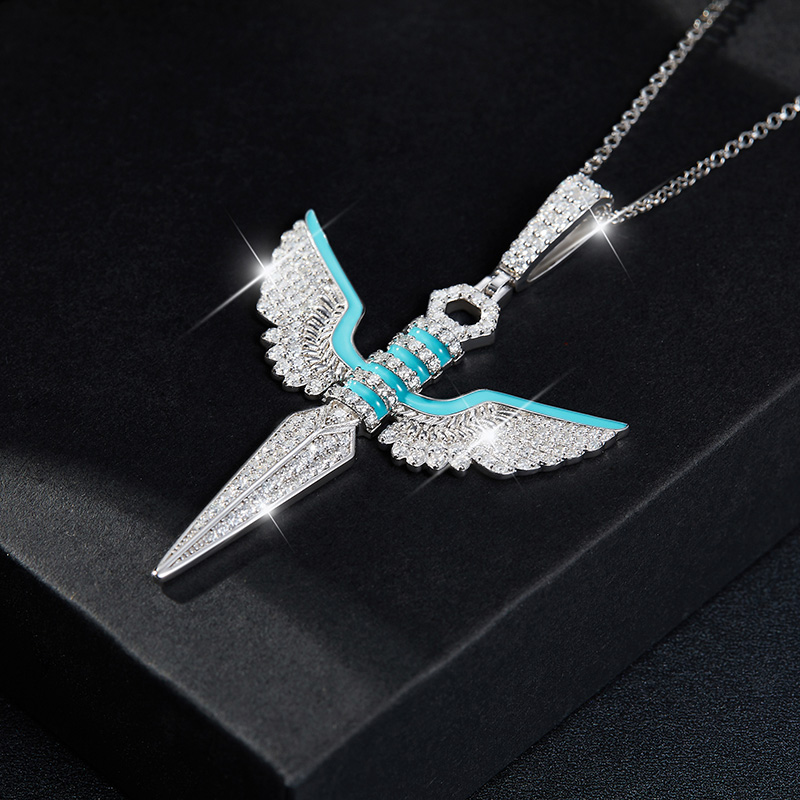 Sotiya Rising Wings Sword Moissanite Enamel Necklace Sterling Silver-Sotiya