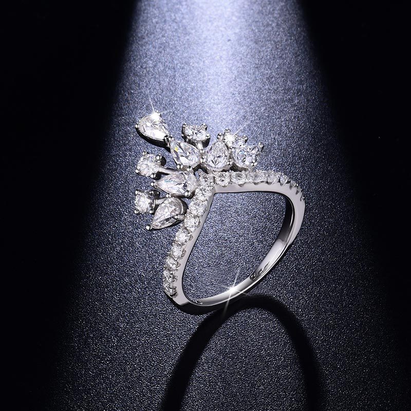 Sotiya Luxury Crown Moissanite Cocktail Ring Sterling Silver-Sotiya