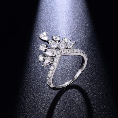 Sotiya Luxury Crown Moissanite Cocktail Ring Sterling Silver-Sotiya