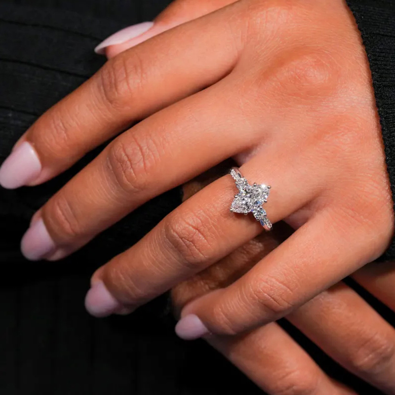 Sotiya Marquise Cut Three Stone Twist Engagement Ring Sterling Silver