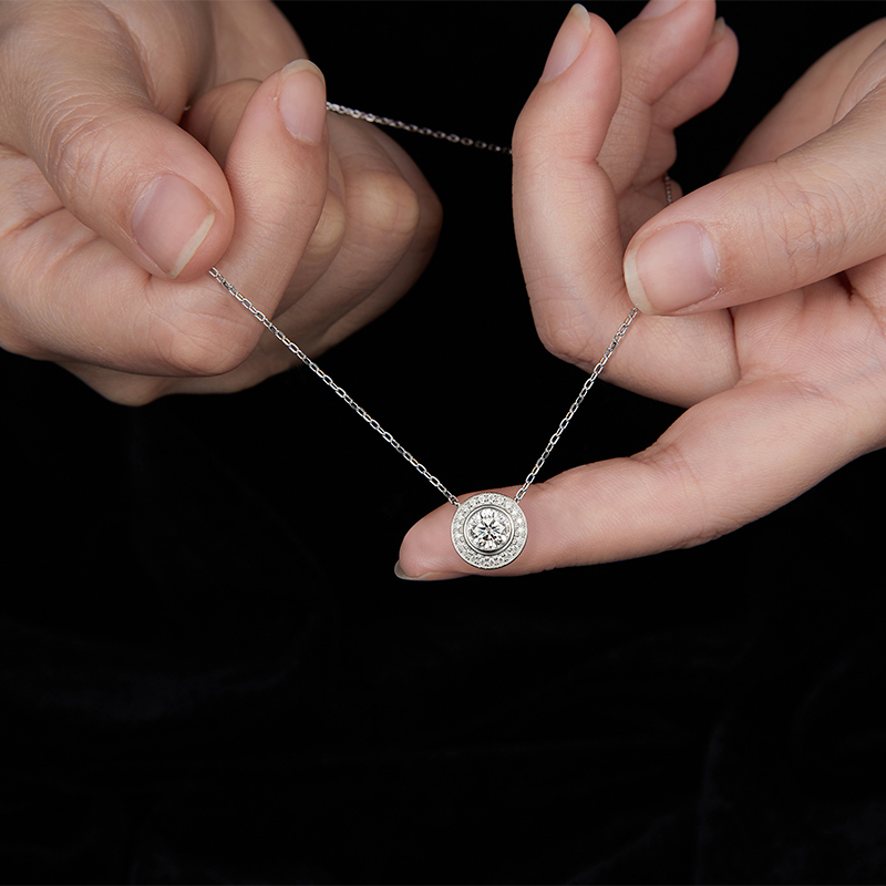 Sotiya Halo Round Cut Moissanite Necklace Sterling Silver-Sotiya