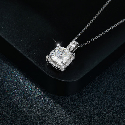 Sotiya Halo Cushion Cut Moissanite Necklace Sterling Silver-Sotiya