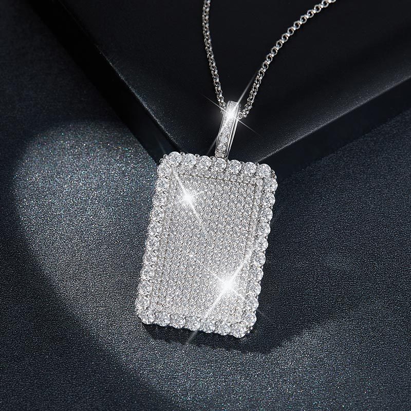 Sotiya Round Cut Full Moissanite Dog Tag Necklace Sterling Silver-Sotiya