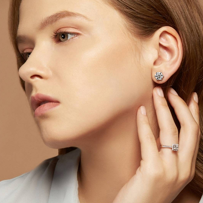 Sotiya Classic 6 Prong Solitaire Round Cut Moissanite Stud Earrings Sterling Silver-Sotiya