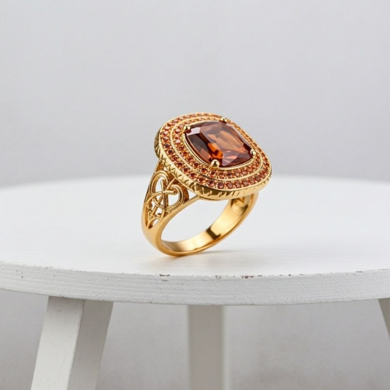 Sotiya Best Buds Princess Inspired Celtic Triple Spiral Knot Design Double Halo Coffee Cushion Cut Engagement Ring Sterling Silver-Sotiya