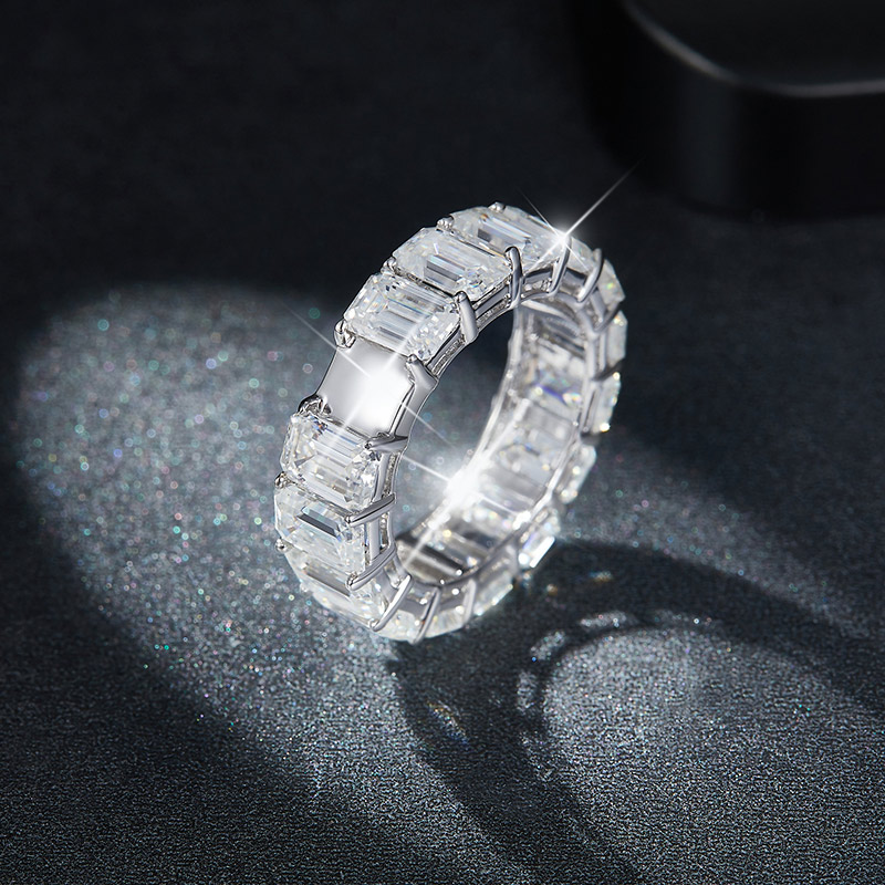Sotiya Emerald Cut Moissanite Eternity Ring Sterling Silver-Sotiya